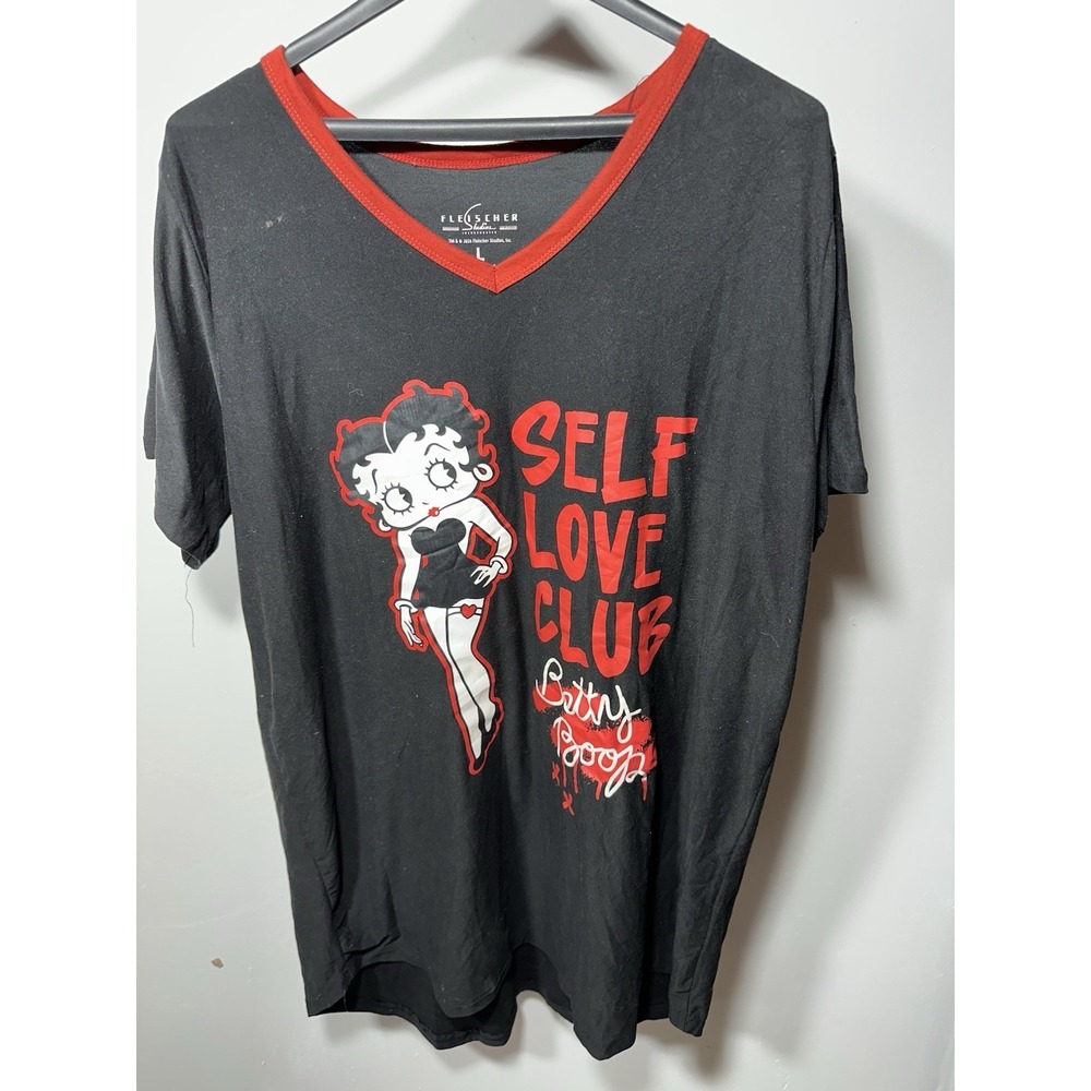 Fleischer Studios Betty Boop Self Love Club Black Red V-Neck Sleep Shirt L